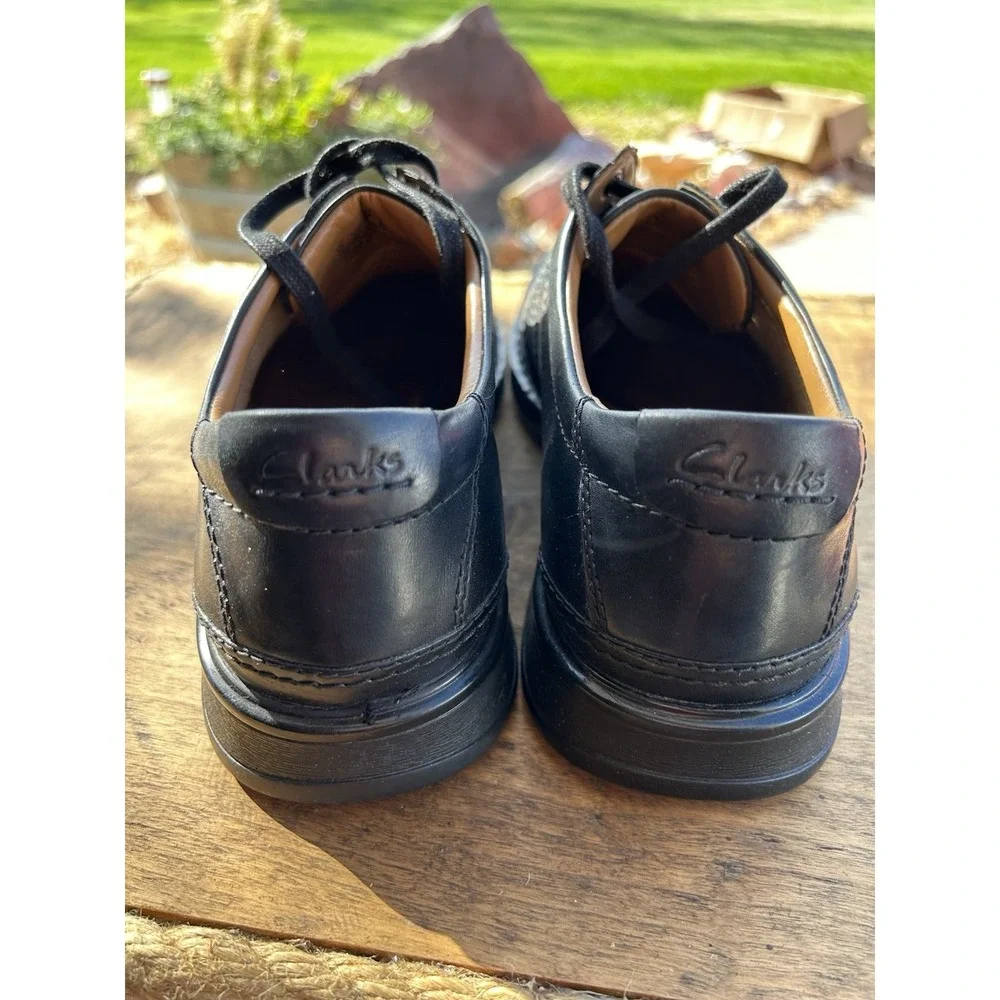 Clarks Touareg Vibe Mens 11 M Black Leather Oxford Comfort Dress Shoes Box
